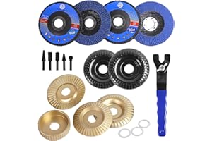 ACYOYAVA 19 Pcs Wood Carving Disc Set for 4" & 4.5" Angle Grinder | Stump Tool Grinding Wheel Disc with 7/8"-5/8" Adapter Ring | Woodworking Cutting Shaping Sanding Polishing Discs Kit for Quick Carving