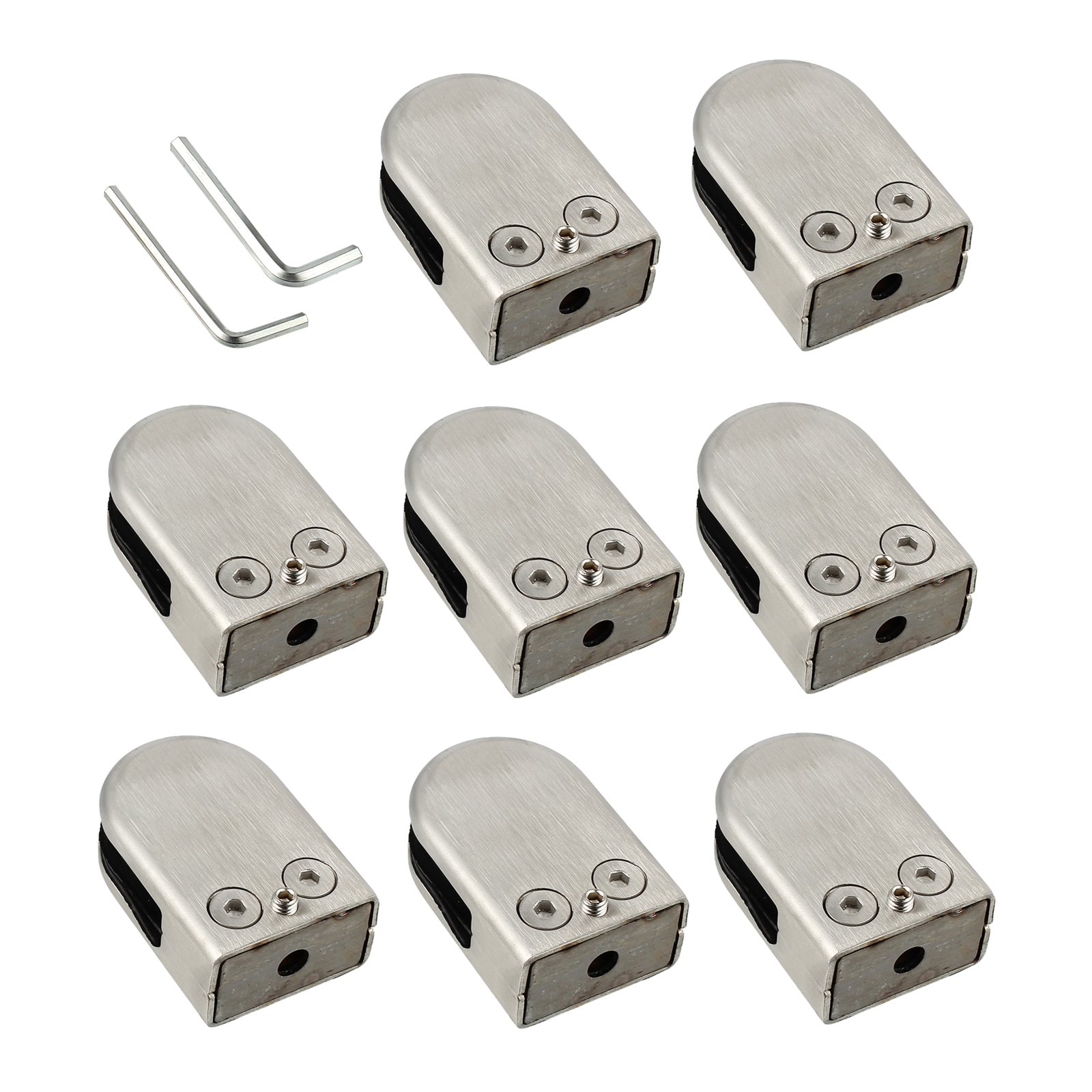 Neoteck Glass Clamp 8PCS Fits 10–12mm Glass Thickness 304 Stainless Steel Glass Clip Clamp with Rubber Gasket Adjustable Bracket for Handrail Balustrade Staircase Silver