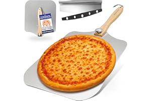 KITCHUS MOON Large Pizza Peel 16 inch - Extra Large Metal Pizza Peel with 14 inch Stainless Steel Pizza Cutter Rocker, Pizza 