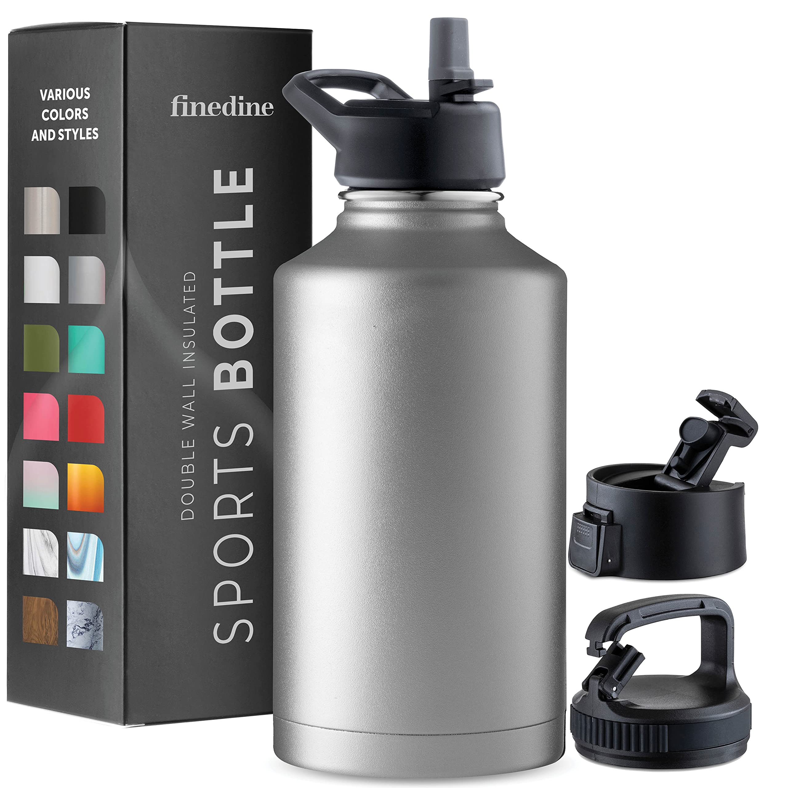 Triple-Insulated Stainless Steel Water Bottle with Straw Lid - Flip-Top Lid - Wide-Mouth Cap (64 oz) Insulated Water Bottles, Keeps Hot and Cold - Sports Canteen Water Bottle