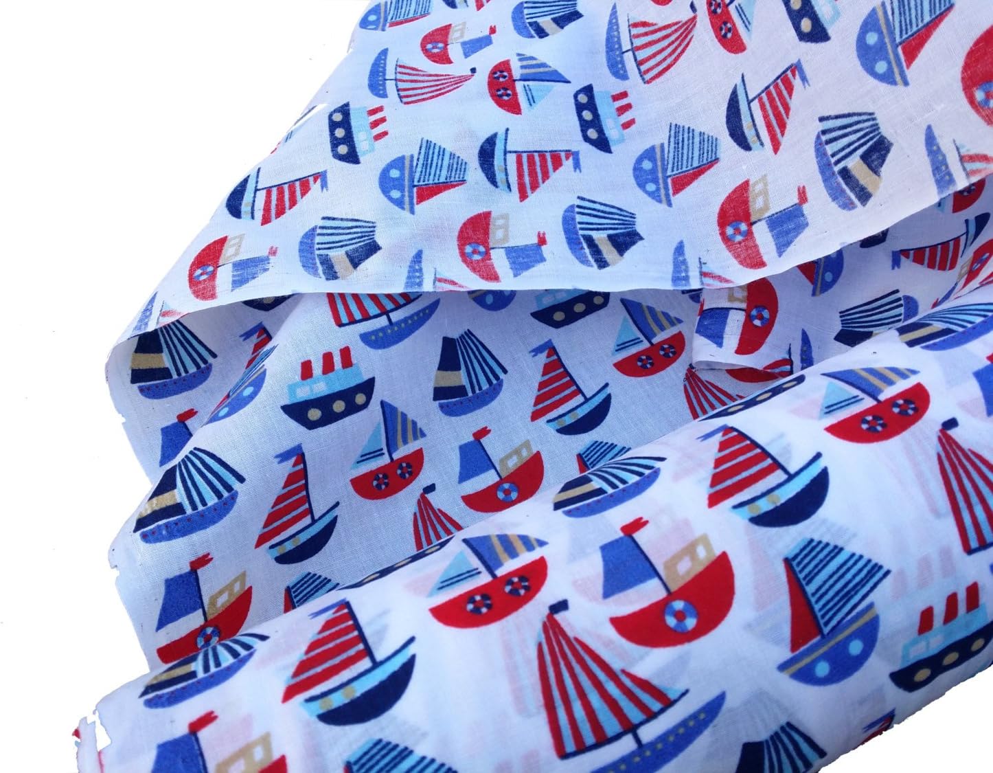 Boats sailing ships kids design white polycotton quilt crafts summer party dress fashion fat quarter bundle fabric - Per Metre (Nautical)