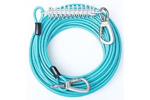 VST Dog Tie Out Cable 50FT-600LBS Break Strength,Heavy Duty Dog Leads for Yard with Shock Absorbing Spring & Lockable Hook,Ou