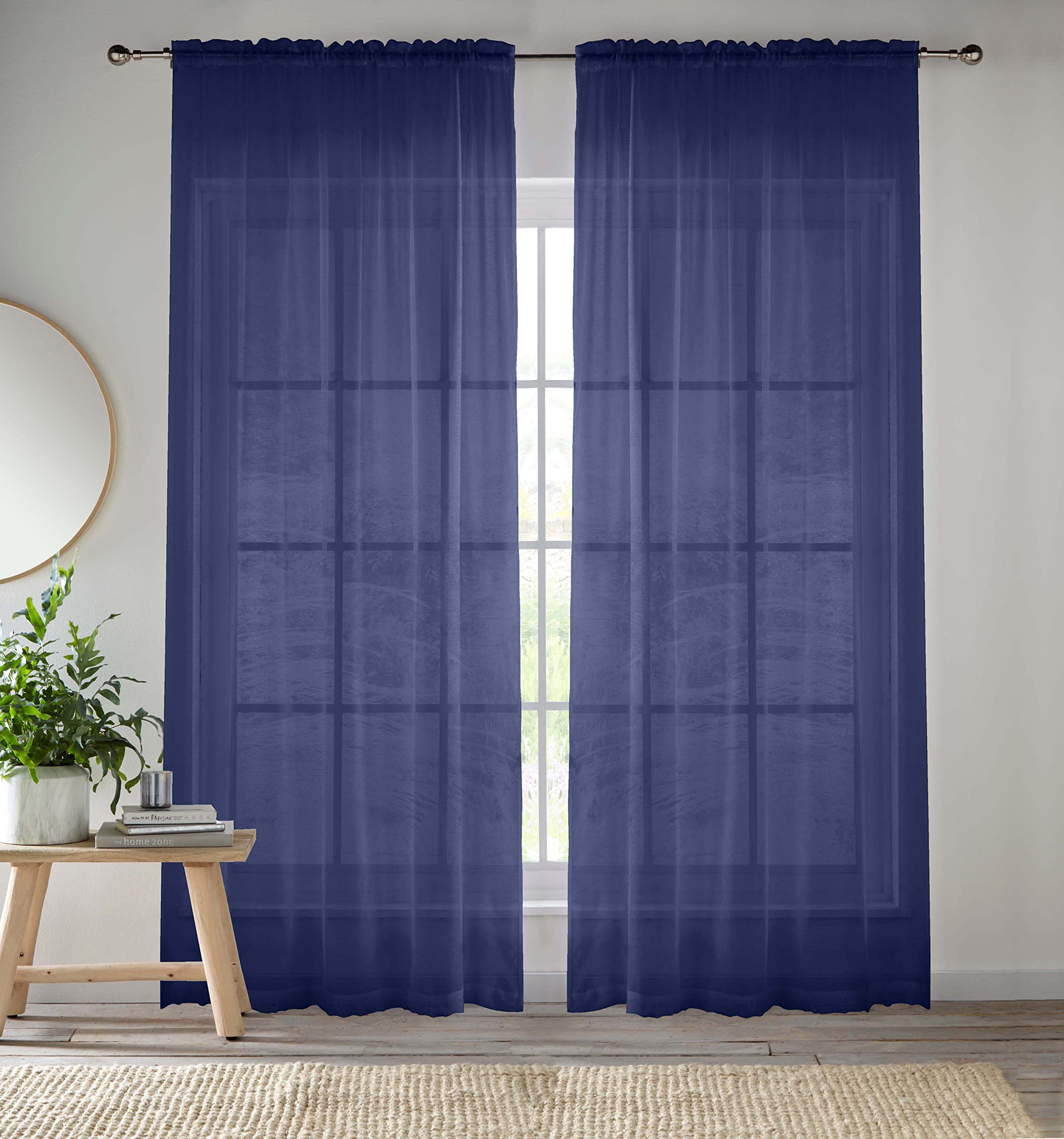 Enhanced Living Navy Voile Curtains for Living Room Panel Pair - 57 Wide x 90 Drop - Plain Woven Slot Top Sheer Curtains (57"x90") 145x229cm