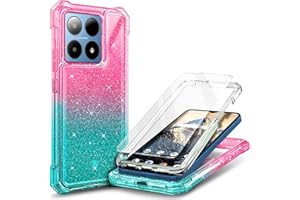 WDHD Designed for Boost Summit 5G Case with [Tempered Glass Screen Protector], Full-Body Protective Shockproof Rugged Bumper Cover Phone Case for Boost Mobile Summit 5G (Glitter Pink/Aqua)