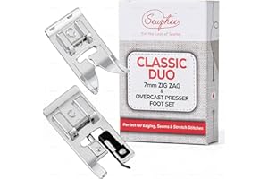 Classic Duo Sewing Machine Presser Feet – 7mm Metal Zig Zag Foot and Overcast Overlock Presser Foot Combo Pack, Fits Brother,