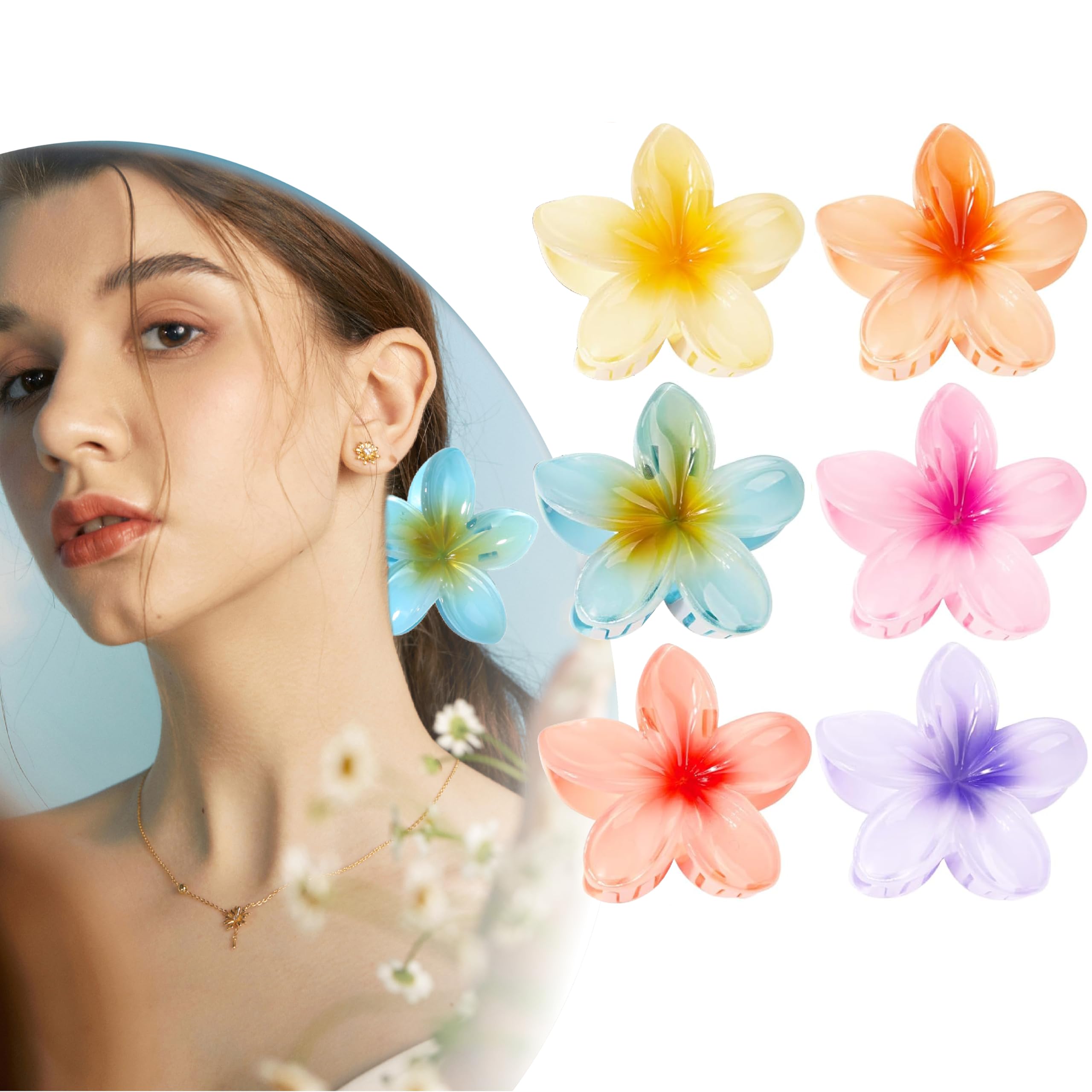 Esshogo 6 Pieces Flower Hair Grippers, Non-slip Hair for Girl Flower Hair Clip Large for Thick Hair, Beach Party Elegant