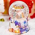 Merry Christmas Music Box Gift, Christmas Snow Globes with Lights Musical Rotating Santa Claus with Sleigh Flying Over Village Gift for Kids Son Daughter Women, Plays 14 Classic Christmas Carols