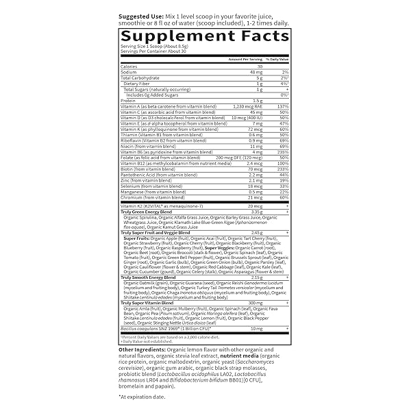 GARDEN OF LIFE SPORT NUTRITION GREENS AND SUPERFOODS POWDER FOR WOMEN AND MEN – UNFLAVORED, ORGANIC BLEND – SPIRULINA, FRUIT, VITAMINS, PRE & PROBIOTICS, MUSHROOMS, ATHLETIC SUPPLEMENTS, 30 SERVINGS