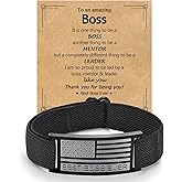 EPIRORA Boss Day Gifts for Men- Black American Flag Military Stainless Steel Braided Band Mens Bracelet, Christmas Leadership Appreciation Thank You Gift Ideas for Boss Mentor Leader Coworker