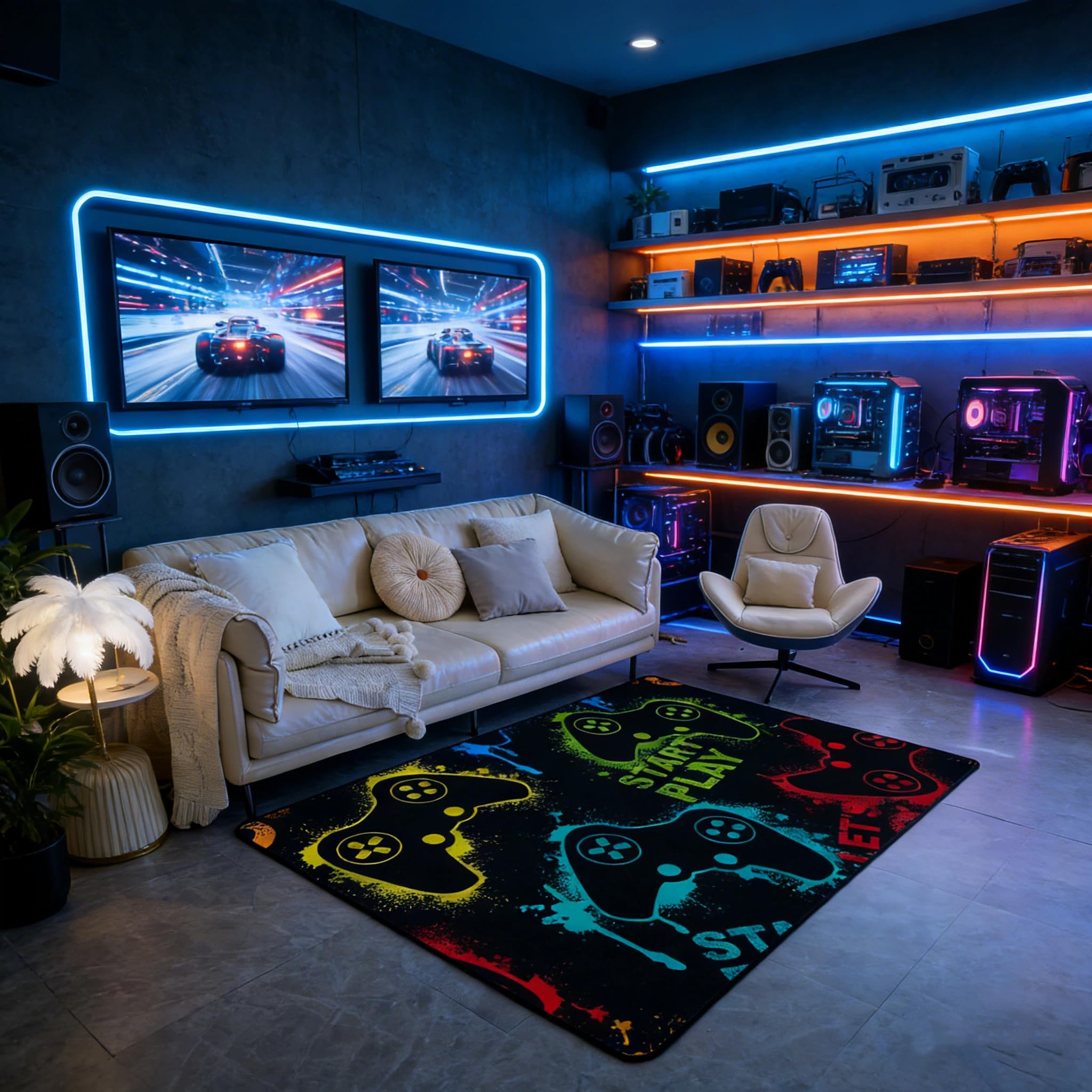 Loussiesd Gamer Gaming Area Rug Mat Video Game Ganepad Rugs for Living Room Bedroom Kids Boys Red Green Game Constroller Soft Cozy Carpet Home Decor Teens Room Rug 150 * 200cm