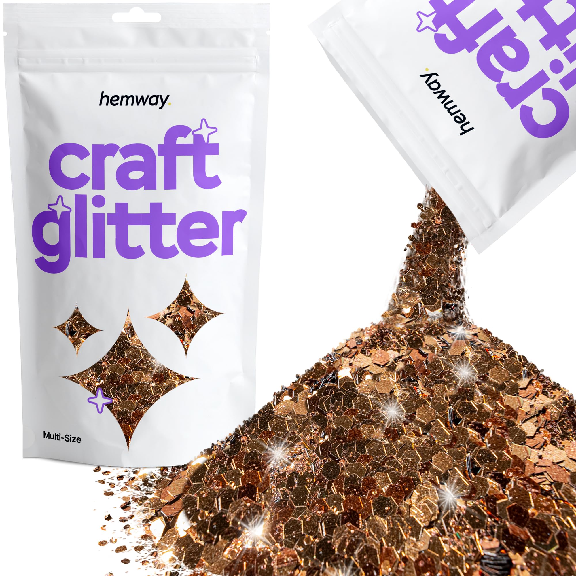 Hemway Craft Glitter Bronze Brown 100g Multi Size Glitter for Crafts, Resin, Cosmetic, Nail, Face, Body, Festival, Tumblers, Art, Candle, Crafting