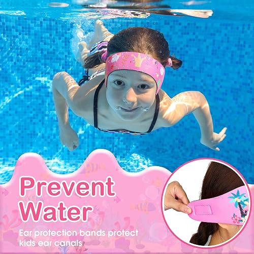 thumbnail interactive-video image 1 of 3 Pieces Swimming Headband Waterproof Swim Ear Band Elastic Ear Protection Band For Swimmers Kids Adult Block Water Secure Earplugs Water Protection Bath Shower Pool Beach (Vivid Style 1 of 9