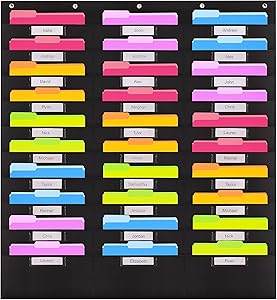 Heavy Duty Storage Pocket Chart with 30 Nametag Pockets | Hanging Wall File Organizer by Hippo Creation - Organize Your Assignments, Files, Scrapbook Papers & More (Black)