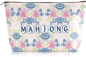 Bornerwhite Empty Mahjong Tiles Bag with Zippered 13x7.8 Inch Thickened Pink Blue Green Print American Bag for 1.2 Inches Sta