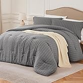 Quataly Grey Twin/Twin XL Comforter Set - 2 Pieces Seersucker Lightweight Bedding Comforter Sets (1 Soft Fluffy Comforter & 1 Pillowcase) - All Seasons Cozy Modern Bed Sets for Women Men