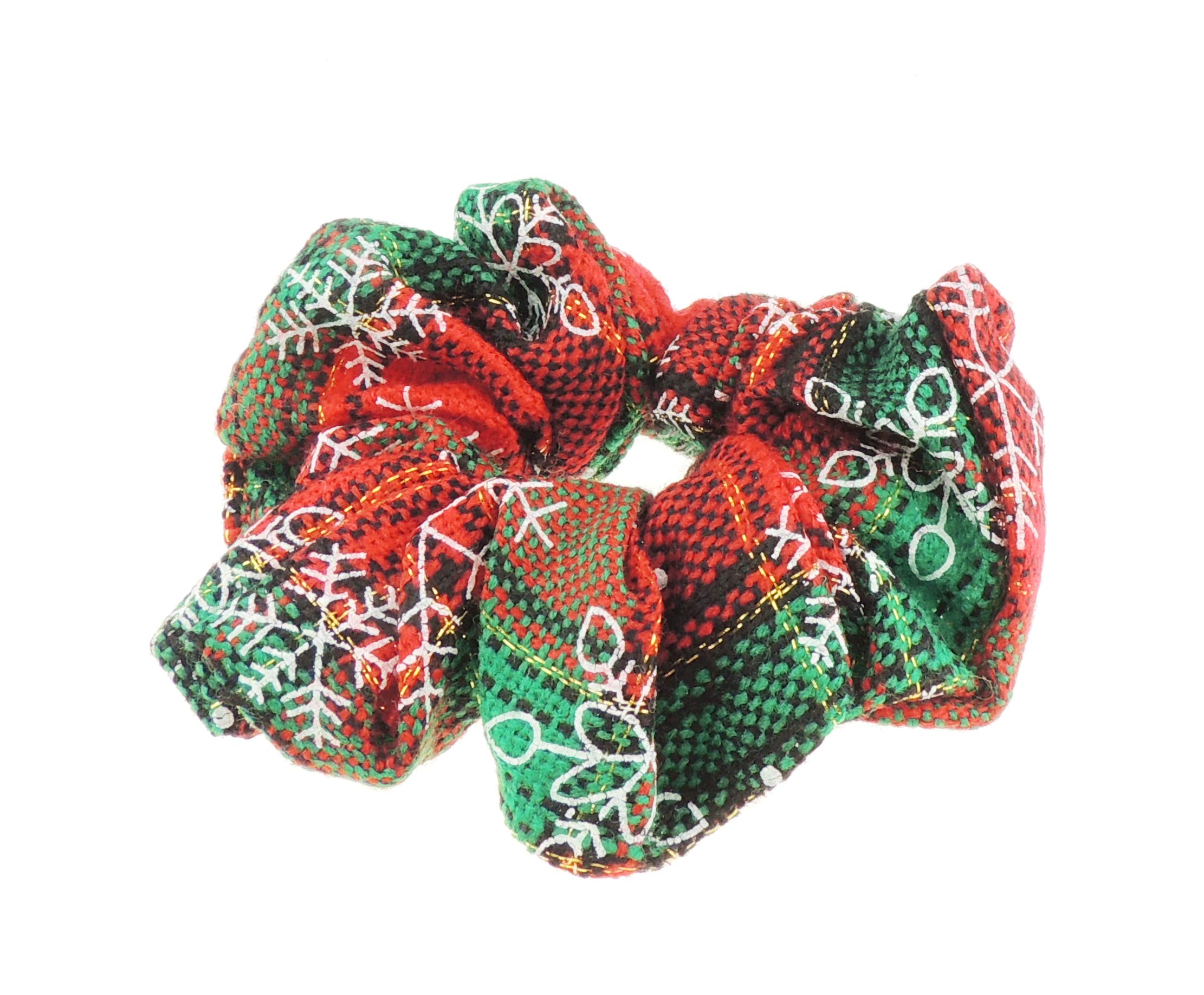 Festive Womens Girls Fabric Snowflake Tartan Plaid Tinsel School Christmas Party Bag Ponio Rope Hair Tie Up Back Elastic Bobbles Ponytail Holder Rubber Bands Scrunchie (Red Green Big Snowflake)