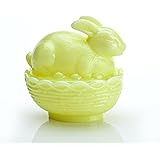 4" Butter Cream Milk Glass Bunny Rabbit on Basket Nest