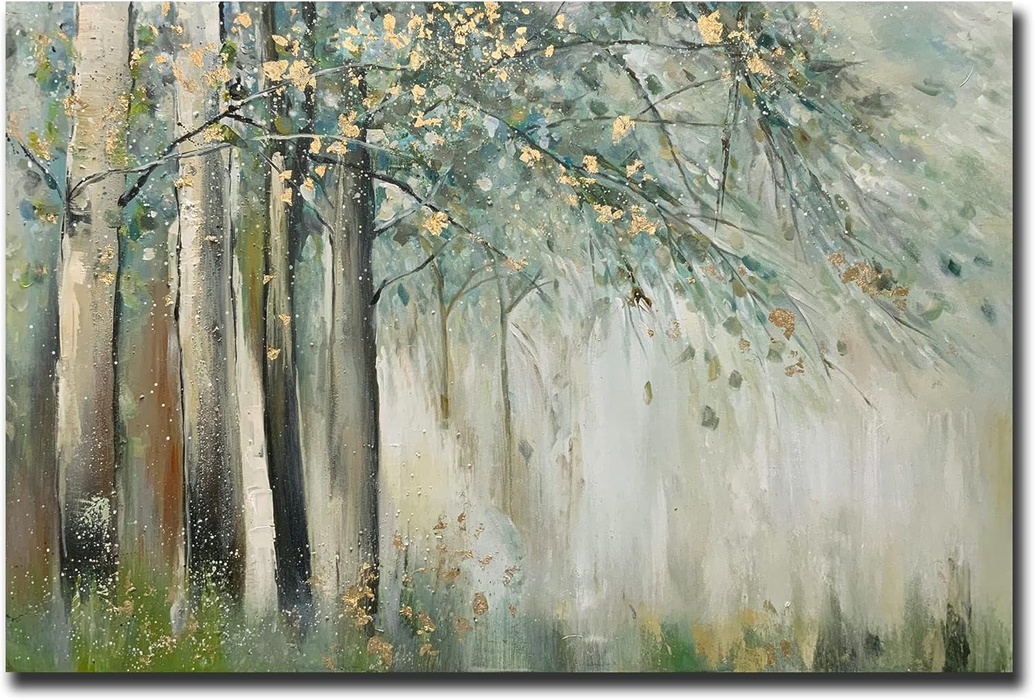 Paintings - Boieesen Art,24X36 Inch 100% Hand Painted Green Tree Wall Art Abstract Forest Framed Oil Paintings on Canvas Landscape Artwork Stretched and Framed Ready to Hang