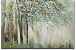 Boieesen Art,24X36 Inch 100% Hand Painted Green Tree Wall Art Abstract Forest Framed Oil Paintings on Canvas Landscape Artwork Stretched and Framed Ready to Hang