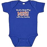 Curiositees Watching the Mets with My Daddy Baby Boy's Bodysuit Outfit Toddler Shirt - Royal