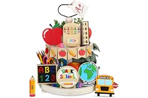 Lincia 14 Pcs Back to School Tiered Tray Decorations First Day of School Wooden Table Centerpiece Assorted Freestanding Back to School Tiered Tray Signs for Students Teacher Gift Classroom Home