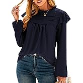 Glamaker Women's Long Sleeve Blouses Ruffle Eyelet Crochet Tops Dressy Casual Western Shirts 2025 Spring Fall Outfits