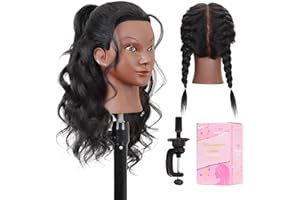 MANNEQUEENHEAD Mannequin Head with Human Hair 16" Cosmetology Manikin Doll Head 100% Real Human Hair for Styling Hairdresser Practice Braiding with Free Clamp Holder