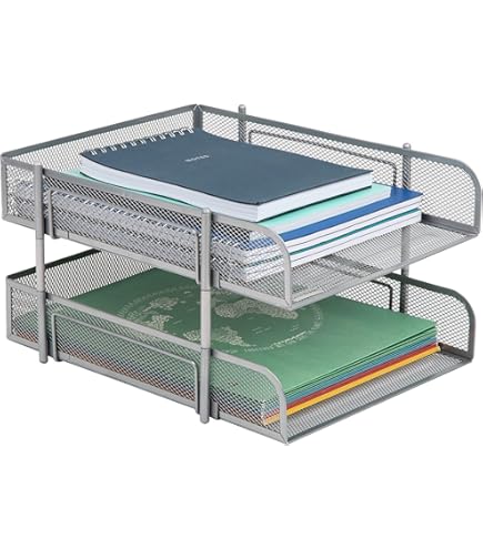 YBM HOME Silver Mesh Pencil Box With Hinged Lid - Metal Desktop Organizer For Office Supplies