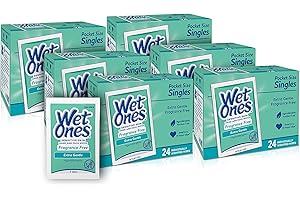 Wet Ones Hand and Face Wipes Singles, Unscented Wipes for Sensitive Skin | Individual Wipes, Hand Wipes Individually Wrapped | 24 ct. (6 pack)