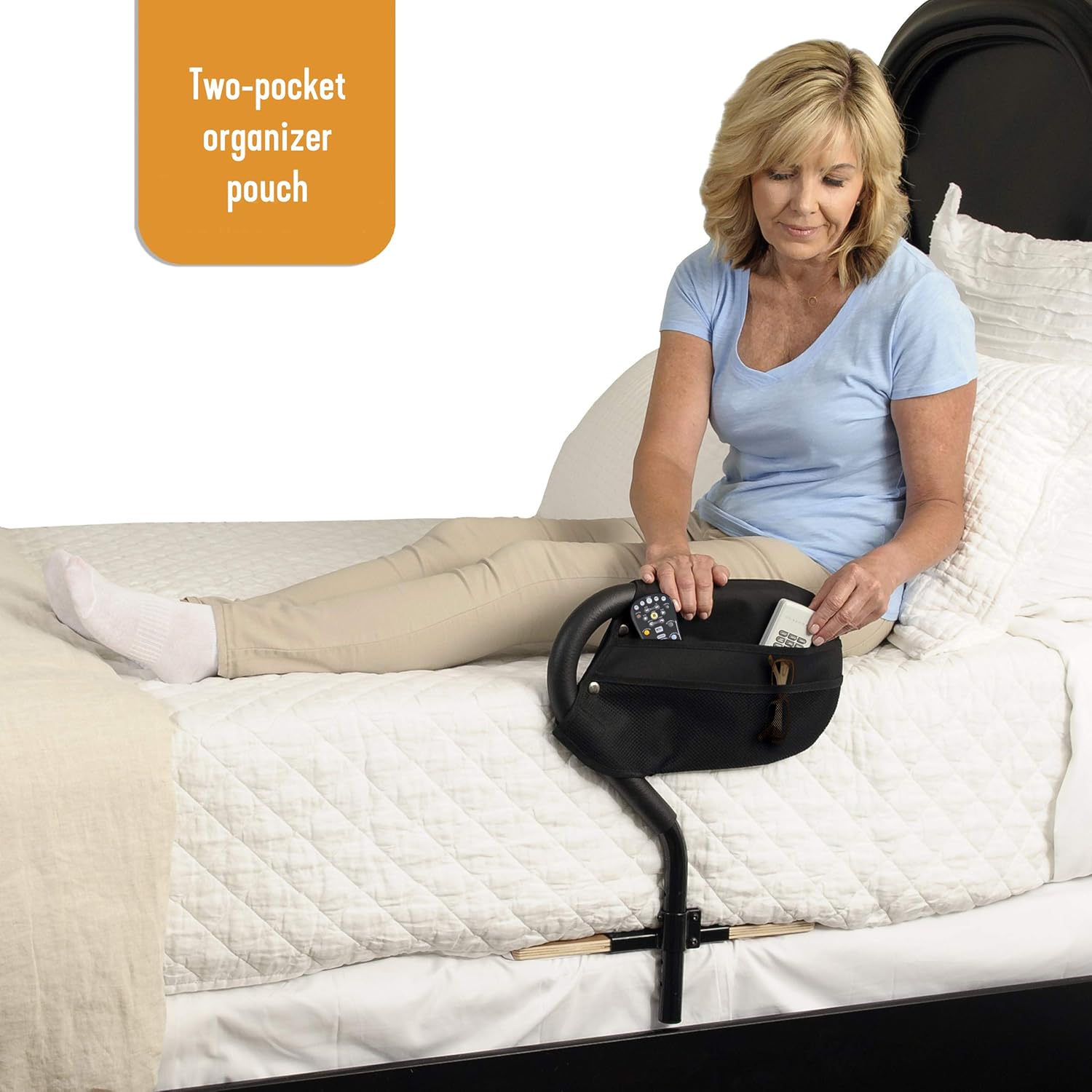 Stander BedCane, Adult Bed Rail and Support Handle, Height Adjustable Elderly Stand Assist with Organizer Pouch: Health & Personal Care