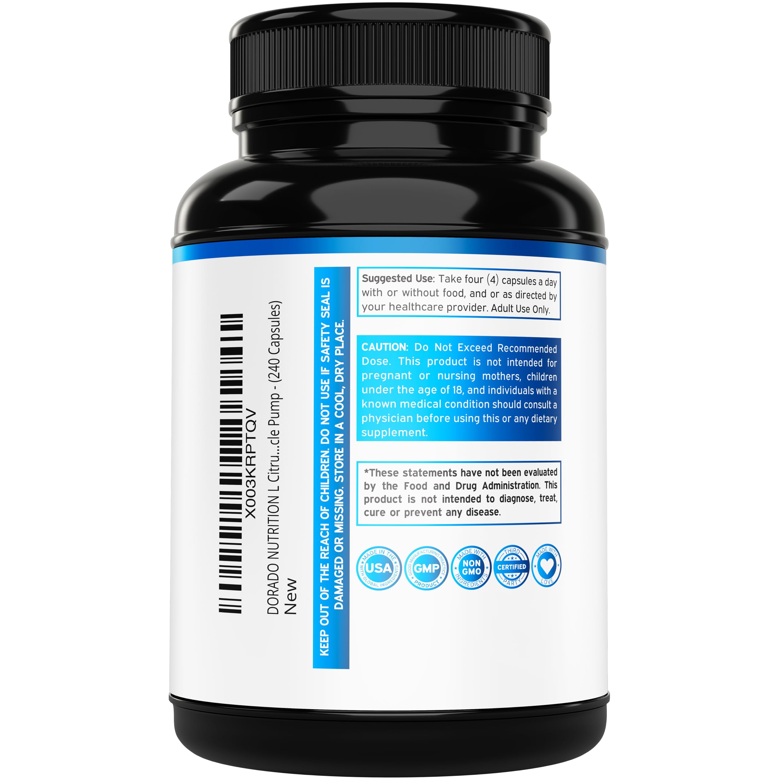 L Citrulline 3000mg Supplement (240 Capsules) Support L Arginine & Nitric Oxide Pills - L-Citrulline For Men & Women - Muscle Recovery & Pump Supplement - 3rd Party Tested, Vegan, Non-GMO - USA Made