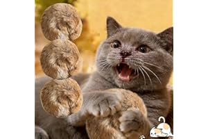 Rabbit Fur Ball Cat Toy, 3 Inch Rabbit Fur Cat Toys, Handmade Real Rabbit Fur Balls for Cats, Soft Fluffy Pom Pom for Indoor 