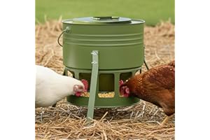 KOL 20lbs (9kg) Galvanized Steel Chicken Feeder with 12 Feeding Ports – Outdoor Ground Homestead Poultry Feed Dispenser for C