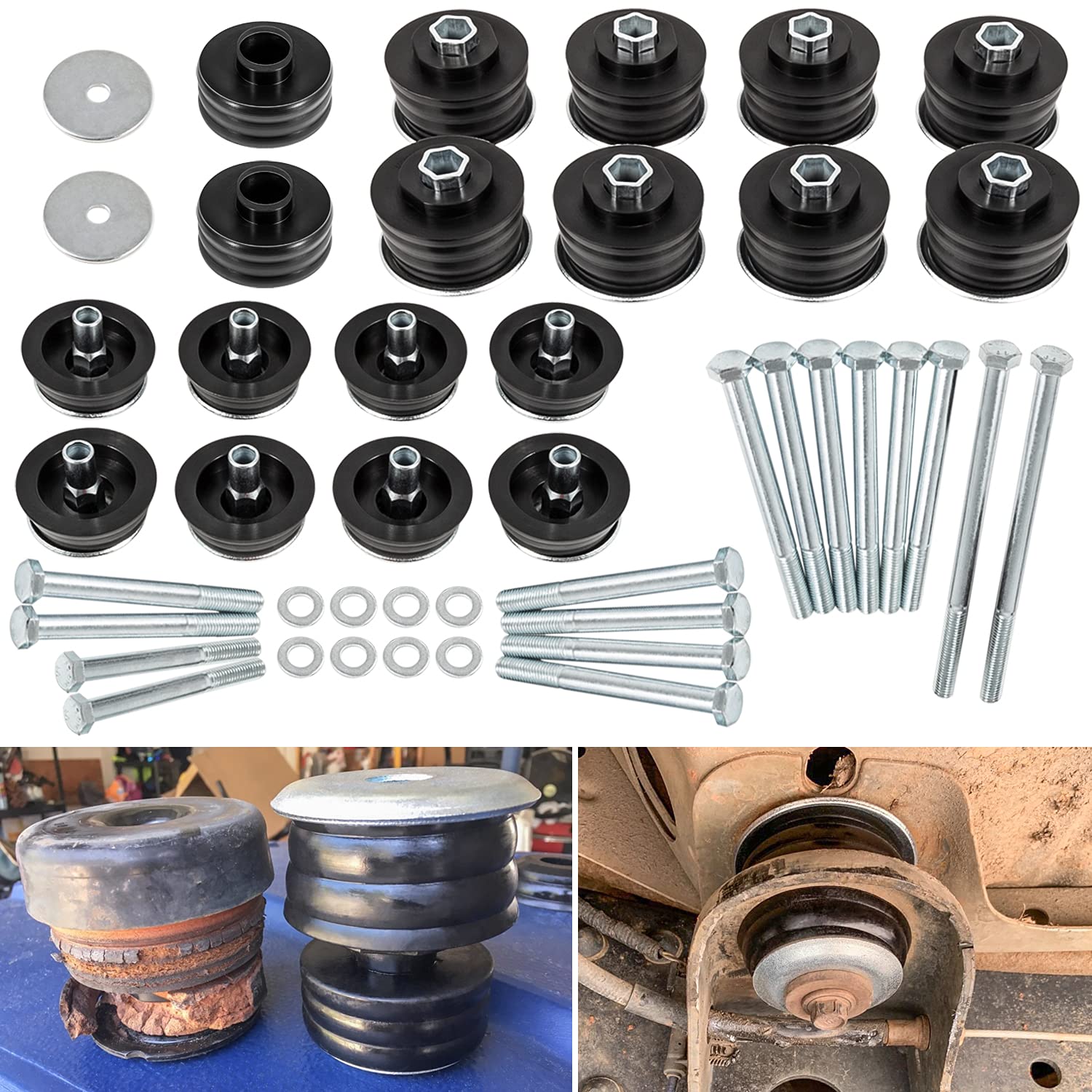 Photo 1 of KF04060BK Body Mount Bushing Kit for Ford F250 F350 Super Duty 2008-2016 2WD 4WD Polyurethane Body Cab Mounts & Steel Sleeves & Hardware (Black)