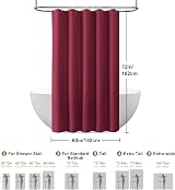 Shower Curtain 152x182cm Burgundy with Metal Hooks, Waffle Fabric view 6