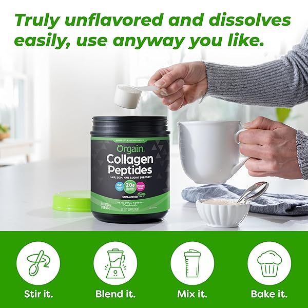 ORGAIN HYDROLYZED COLLAGEN PEPTIDES POWDER FOR WOMEN & MEN, 20G GRASS FED COLLAGEN, UNFLAVORED – HAIR, SKIN, NAIL, & JOINT SUPPORT SUPPLEMENT, PALEO & KETO, NON-GMO, TYPE I AND III, 1LB