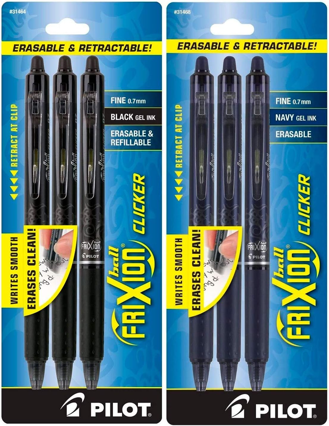 PILOT FriXion Clicker Erasable, Refillable & Retractable Gel Ink Pens, Fine Point, Black Ink, 3-Pack (31464): Office Products