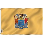 Anley Fly Breeze 3x5 Foot New Jersey State Flag - Vivid Color and Fade Proof - Canvas Header and Double Stitched - Newjersey NJ Flags Polyester with Brass Grommets 3 X 5 Ft