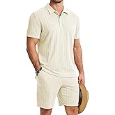 JMIERR Mens 2026 Casual 2 Piece Outfits Lounge Sets Jacquard Knit Short Sets Golf Short Sleeve Outfits for Beach Vacation