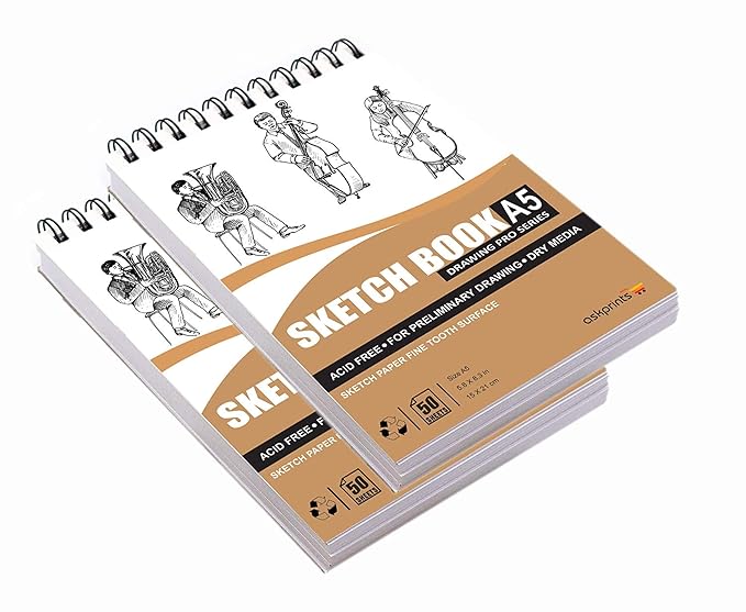 Askprints 50 Sheet A5 Sketchbook Set of 2-5.8 x 8.3 Inch | Top Spiral-Bound Sketchpad for Artists