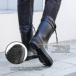 Rain Boots for Men, Waterproof Warm Rubber Boots