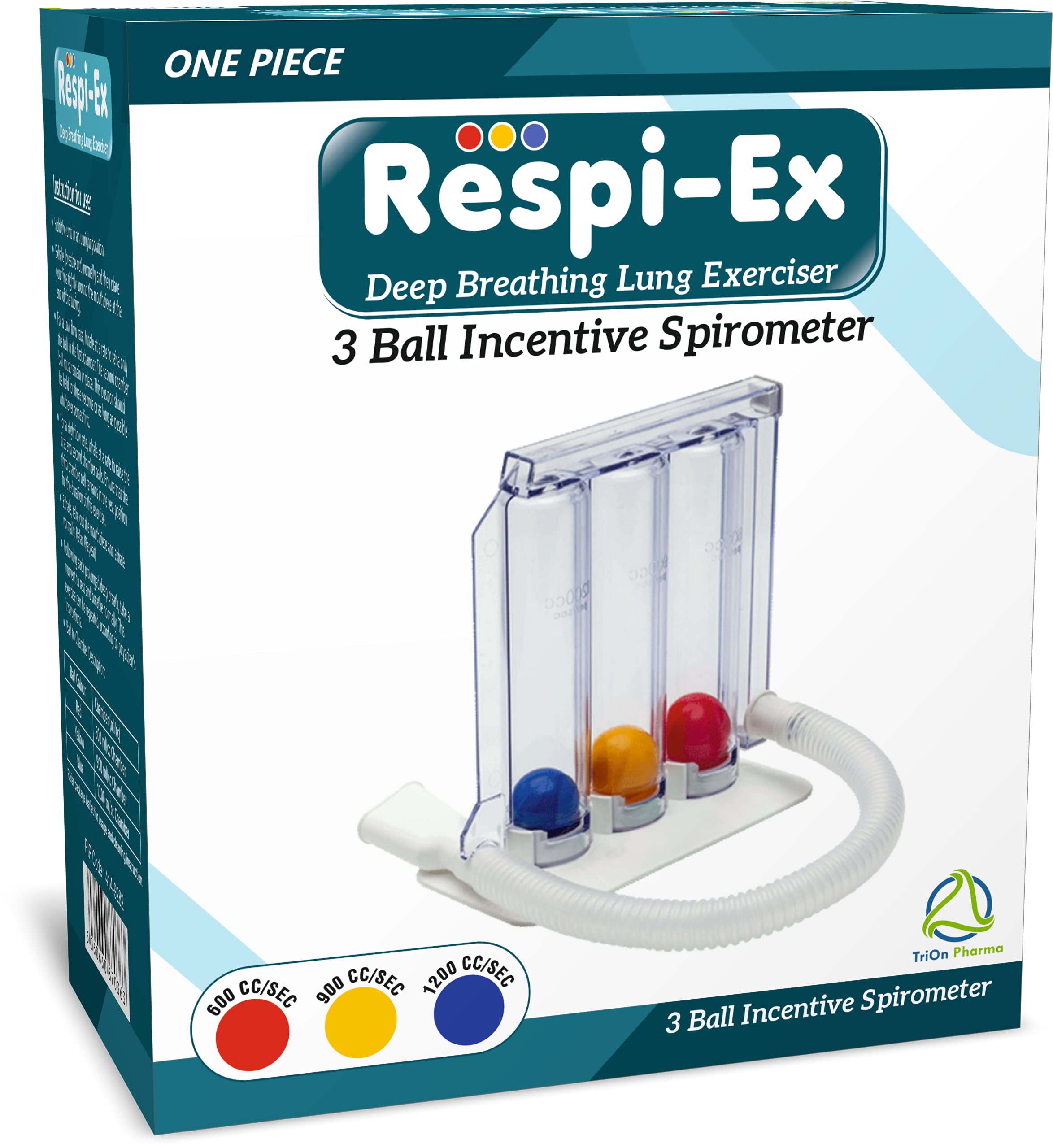 Respi-Ex Deep Breathing Lung Exerciser, 3 Ball Incentive Spirometer, Washable and Hygienic Breath Measurement System, Package with Hygienic Seal