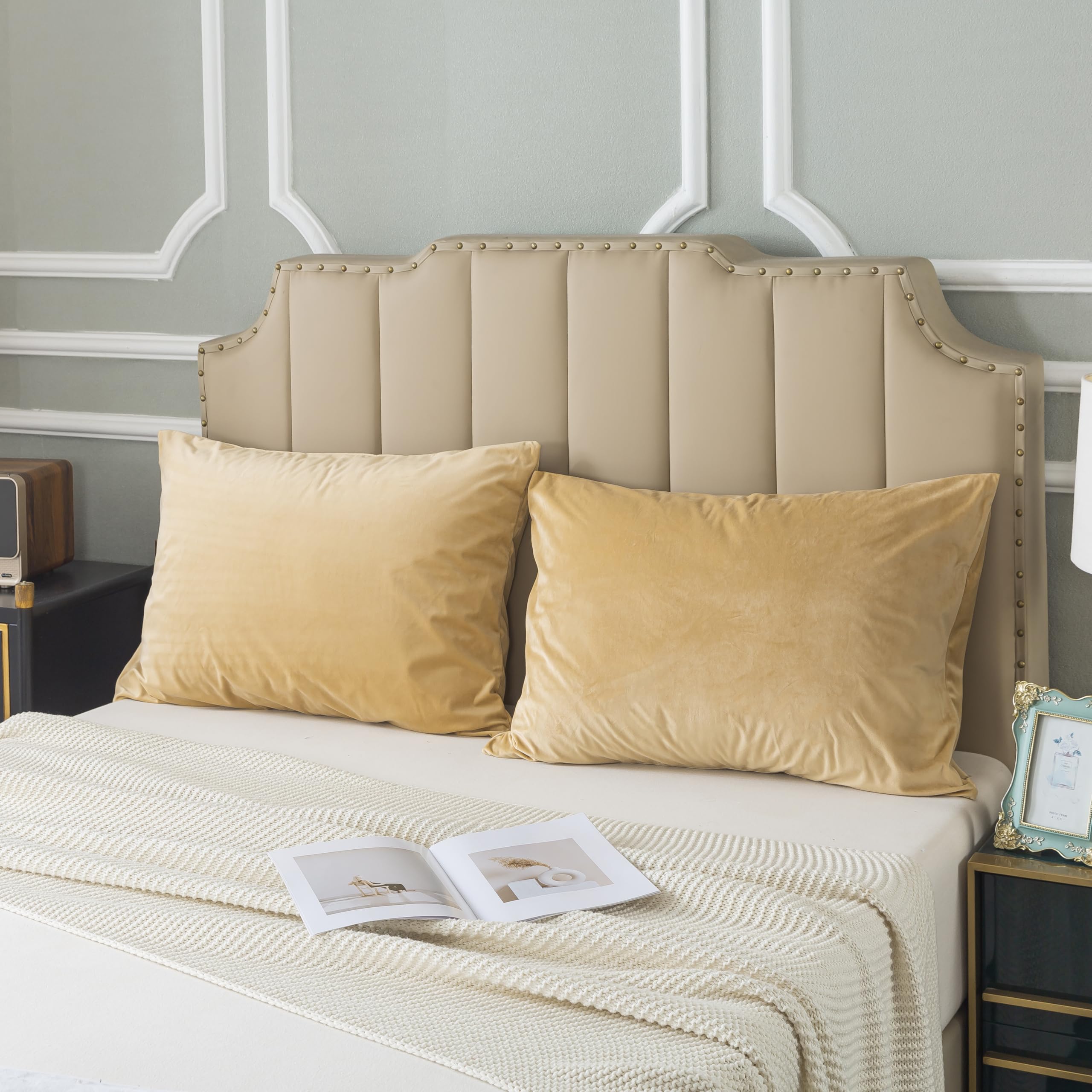 Photo 1 of H HOUSEHOLD Set of 2 Velvet Queen Size Pillowcase, Soft and Cozy Luxury Fuzzy Flannel 20x30 Inches Pillow Cover with Zipper (Queen (20 x 30 Inch), Camel)