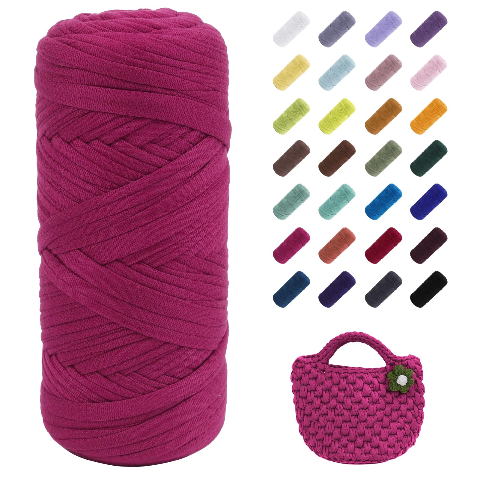 Uiopa T-Shirt Yarn, 200g/196ft Elastic Fabric Cloth Knitting T Shirt Yarn, Rose Red Thick Crochet Fabric Ribbon for Crocheting Bags/Baskets/Rugs, Home Decor, DIY Crafts