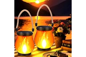 SANMOON 2 Pack Solar Flame Lantern Lights — Flickering Flame Hanging Lanterns Outdoor, Waterproof Garden Lights with 2 Modes Dual Charging USB & Solar Yard, Patio Decor