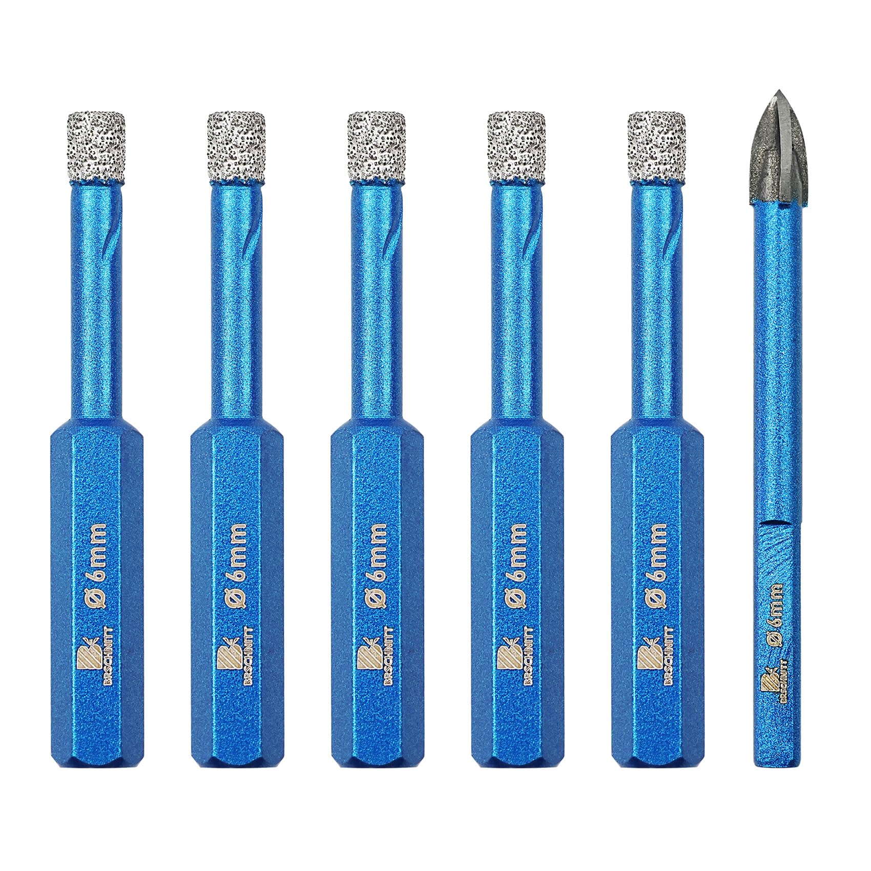 Diamond Drill Bit - BRSCHNITT 6mm Masonry Drill Bits Set for Porcelain Tile Ceramic Stone Granite Marble,Hex Shank Diamond Hole Saw Drill Bit(6pcs/pack)