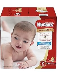 HUGGIES Little Snugglers Baby Diapers, Size 2, for 12-18 lbs, One Month Supply (186 Count), Packaging May Vary
