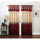 Fancy LinenFancy Linen Embroidery Curtain Set 1 Panel Drapes with Backing & Valance (55"x 96", Burgundy)