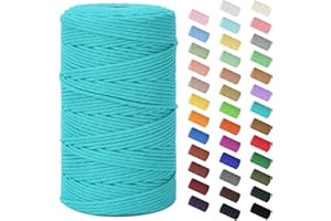 HOMEBOBO Macrame Cord 3mm x 220Yards (656Feet), Natural Cotton Macrame Rope - 4 Strands Twisted Macrame Cotton Cord for Wall Hanging, Plant Hangers, Crafts, Gift Wrapping and Wedding Decorations, Lake Green