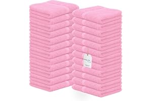 Avalon Towels Cotton Washcloths – (Pack of 24) Size 12x12 Inches, 100% Ring Spun Cotton, Soft & Absorbent Face Towels, Gym Towels, Hotel and Spa Quality, Reusable Fingertip Towels (Pink)